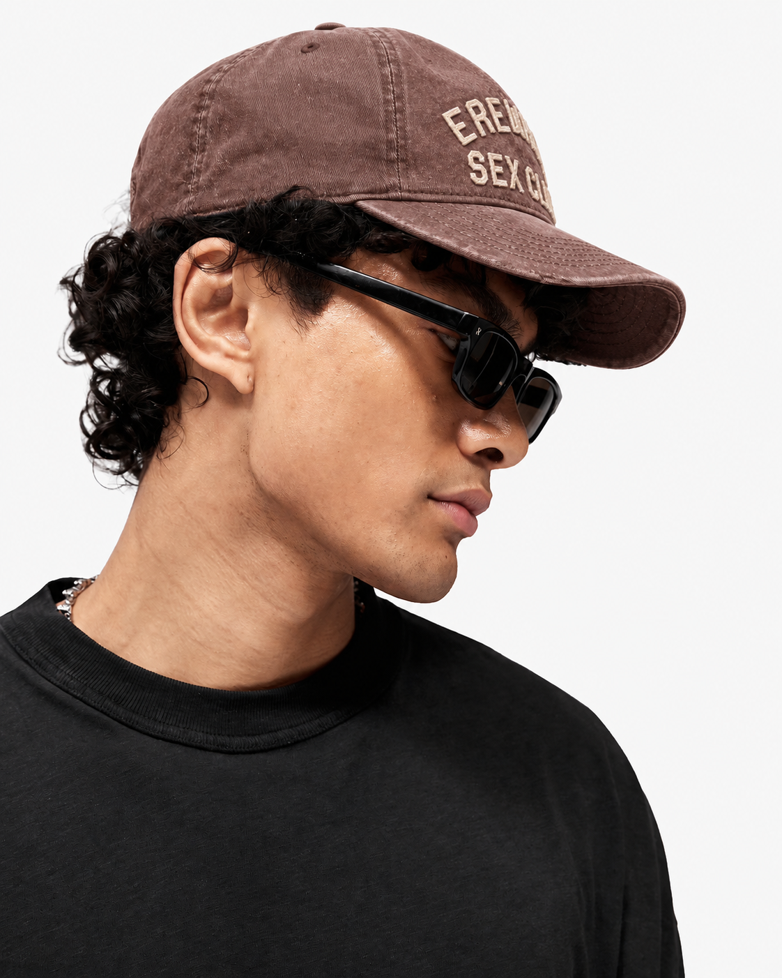 Washed Brown Hat LA Cult Classics Erewhon Sex Club hat worn by a model, photo 1
