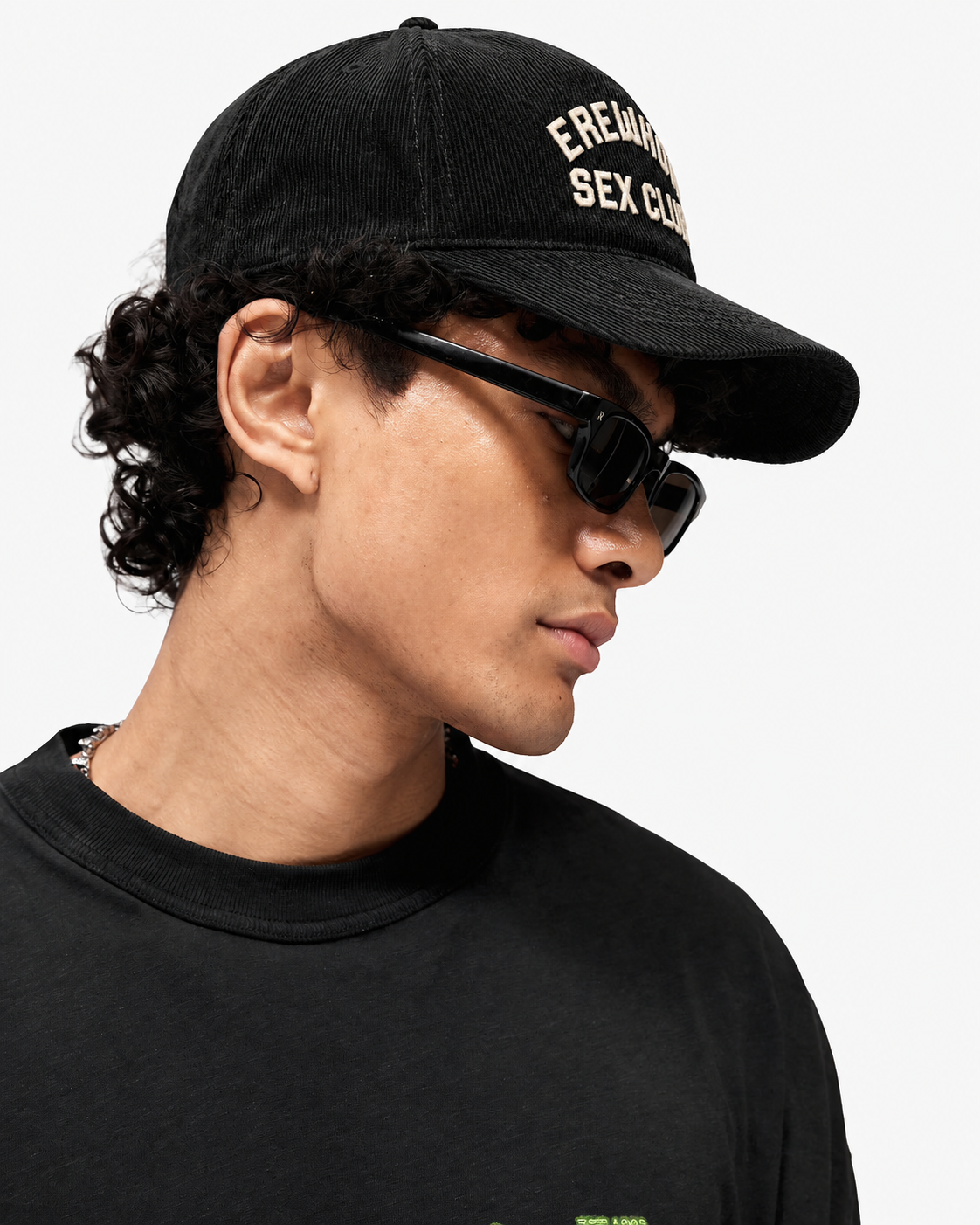 Jet Black Cord Hat LA Cult Classics Erewhon Sex Club hat worn by a model, photo 1