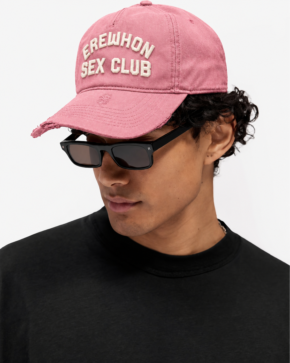 Washed Pink Fitted Hat LA Cult Classics Erewhon Sex Club hat worn by a model, photo 1