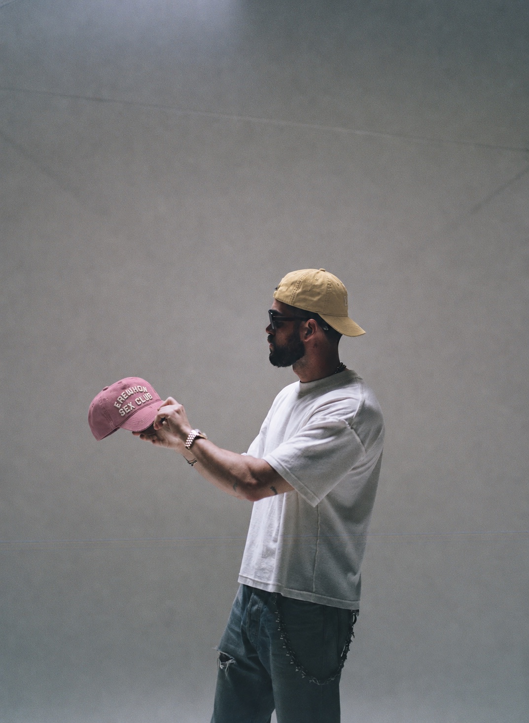 Washed Pink Fitted Hat LA Cult Classics Erewhon Sex Club hat worn by a model, photo 2