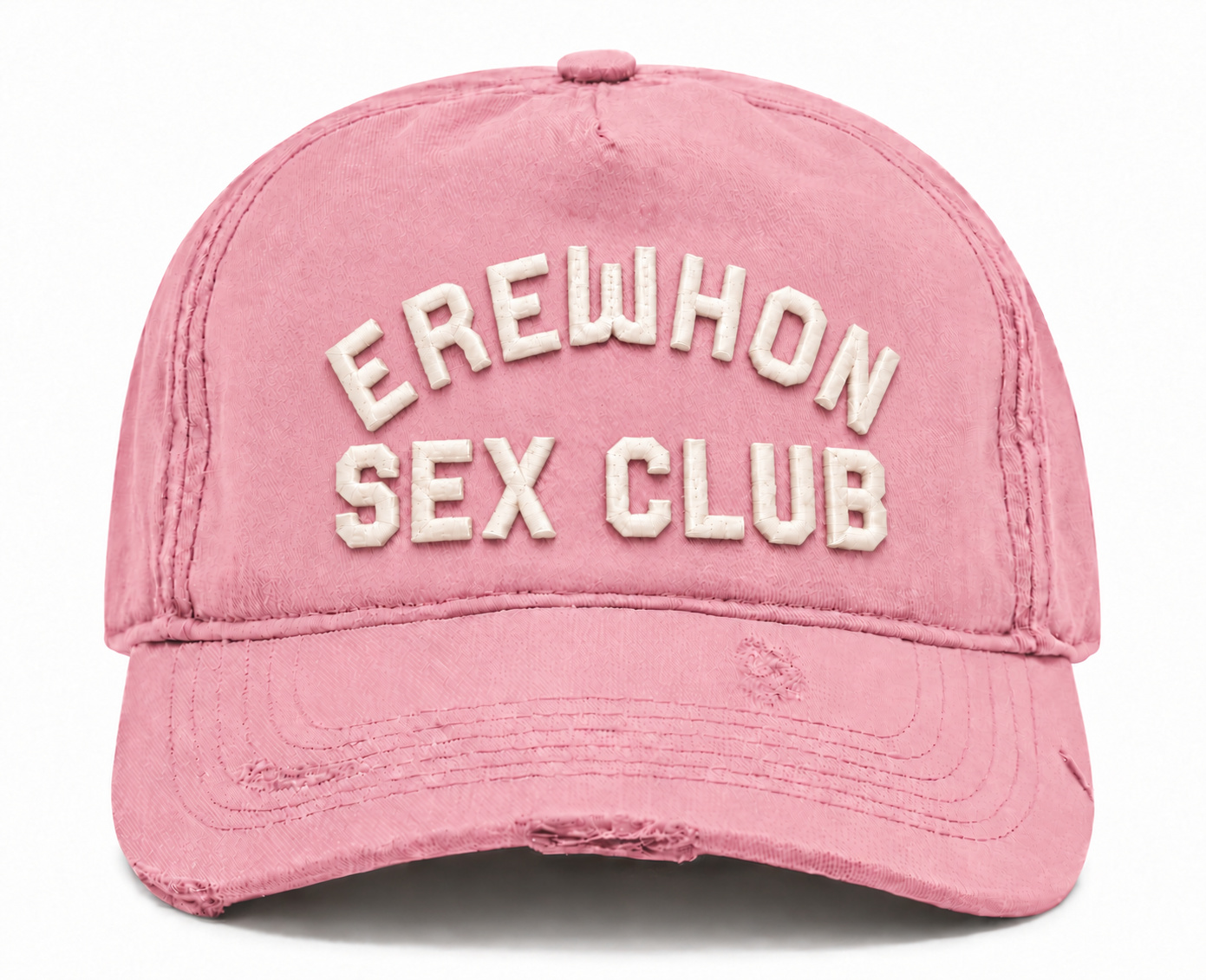 LA Cult Classics Erewhon Sex Club hat: Washed Pink Fitted Hat — Dusty pink with cream or blue embroidery